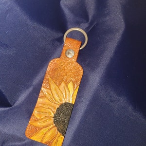 Carved Sunflower Leather Keychain