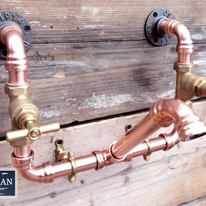 Copper Pipe Swivel Mixer Taps - Wall Mounted - Rustic / Vintage / Industrial / Kitchen / Bathroom / Belfast Sink Faucet / Outside