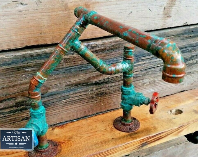 Old Copper Pipe Green Patina Mixer Taps Rustic / Vintage / Industrial