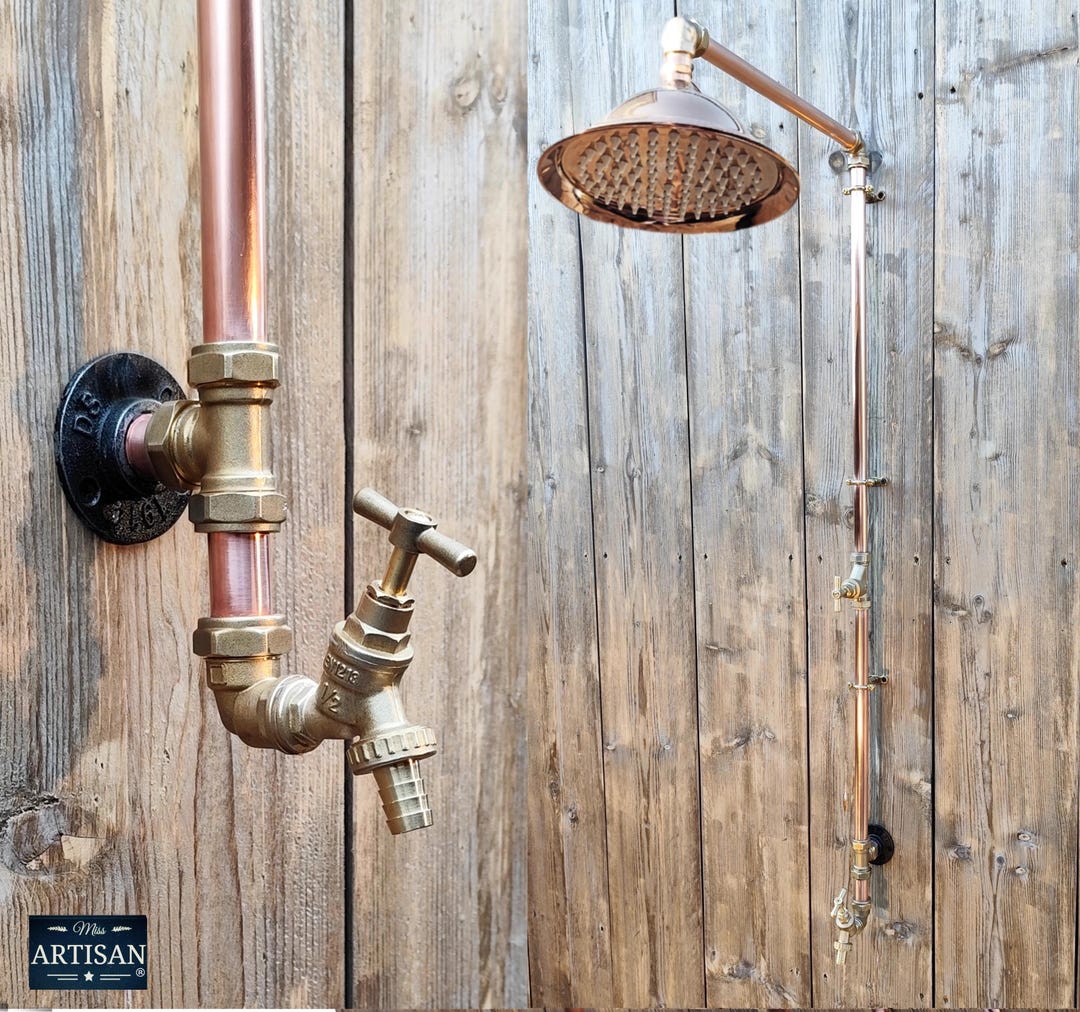 Cobre Llave De Agua Rustica Ducha De Una Sola Entrada Con Grifo