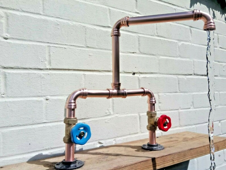 Copper Pipe Double Sink Swivel Mixer Tap Wide Reach Rustic Etsy