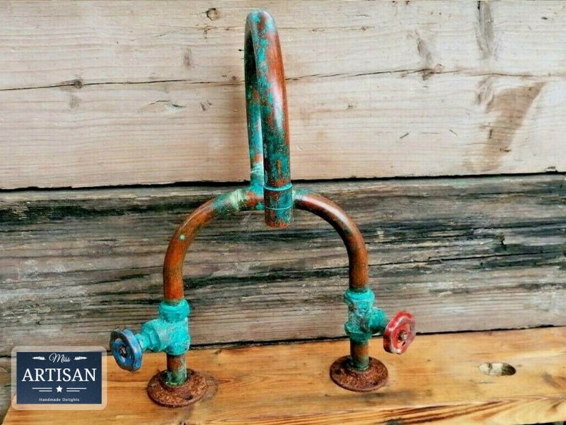 Old Copper Pipe Green Patina Mixer Taps Rustic / Vintage ...