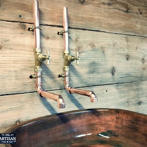 Pair Of Copper Wall Mounted Faucet Taps - Swivel Spout