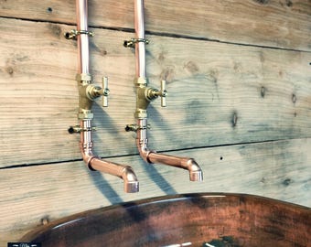 Pair Of Copper Wall Mounted Faucet Taps - Swivel Spout