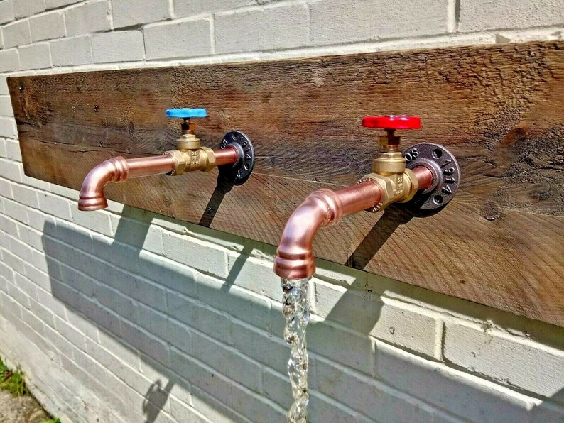 1 X Copper Pipe Wall Mounted Tap Bath Filler Rustic Vintage Industrial 22mm Kitchen Bathroom Belfast Sink Taps