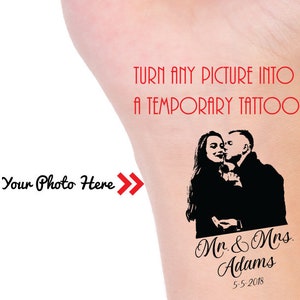 Custom Portrait Temporary Tattoo: Wedding Favors, Couple Tattoo