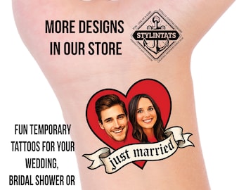 Custom Bride and Groom Face Tattoo: Wedding Favors - Bridal Shower - Bachelorette Party Favors