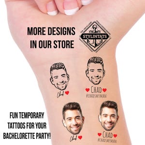 Personalized Bachelorette Party Tattoos with Grooms Face Party Favors