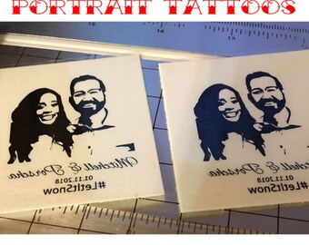 Custom Portrait Temporary Tattoo: Wedding Favor, Couple Tattoo