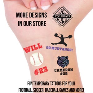 Team Spirit- Go Team - Custom Team Tattoos - School Spirit Tattoos - Custom Temporary Tattoo - School Colors - School Mascot- Jersey Number