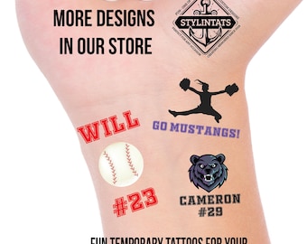 Custom School Spirit Temporary Tattoos: Team Mascot, Colors, Jersey Number