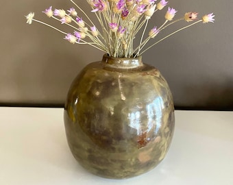 moderne handgemachte Kugel Keramik Vase, Gold und Bronze Keramik Vase