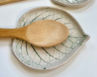 Handmade Leaf Ceramic Spoon Holder: Hydrangea Design
