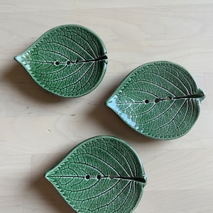 Small handmade  ceramic soap dish, leaf imprinted, 9cmx8cm