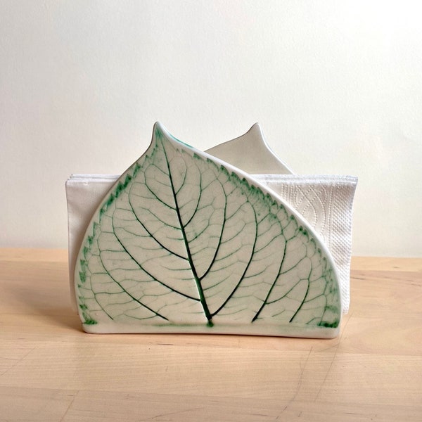 leaf imprinted ceramic napkin holder for table