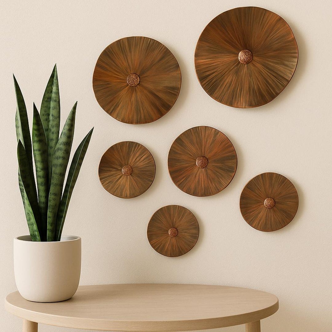 Rustic Ceramic Wall Art , 6 Piece Handmade Decorative Plate Set , Boho ...