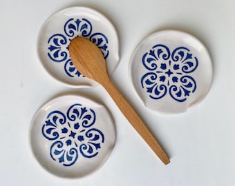 ceramic spoon holder, hand painted ceramic spoon holder, ceramic spoon rest