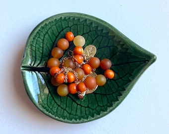 Handmade ceramic leaf shape jewelry dish