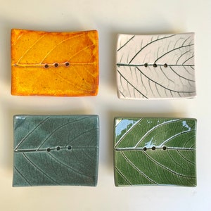 Handmade Ceramic Soap Dish: Leaf Imprinted, Nature Inspired