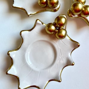 Handmade Ceramic Holly Berry Christmas Tealight Candle Holder