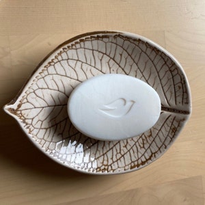 ceramic soap dish leaf shaped with holes, leaf print ceramic with drainage image 9