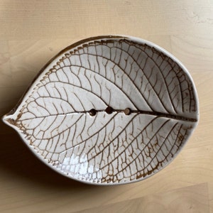 ceramic soap dish leaf shaped with holes, leaf print ceramic with drainage image 8