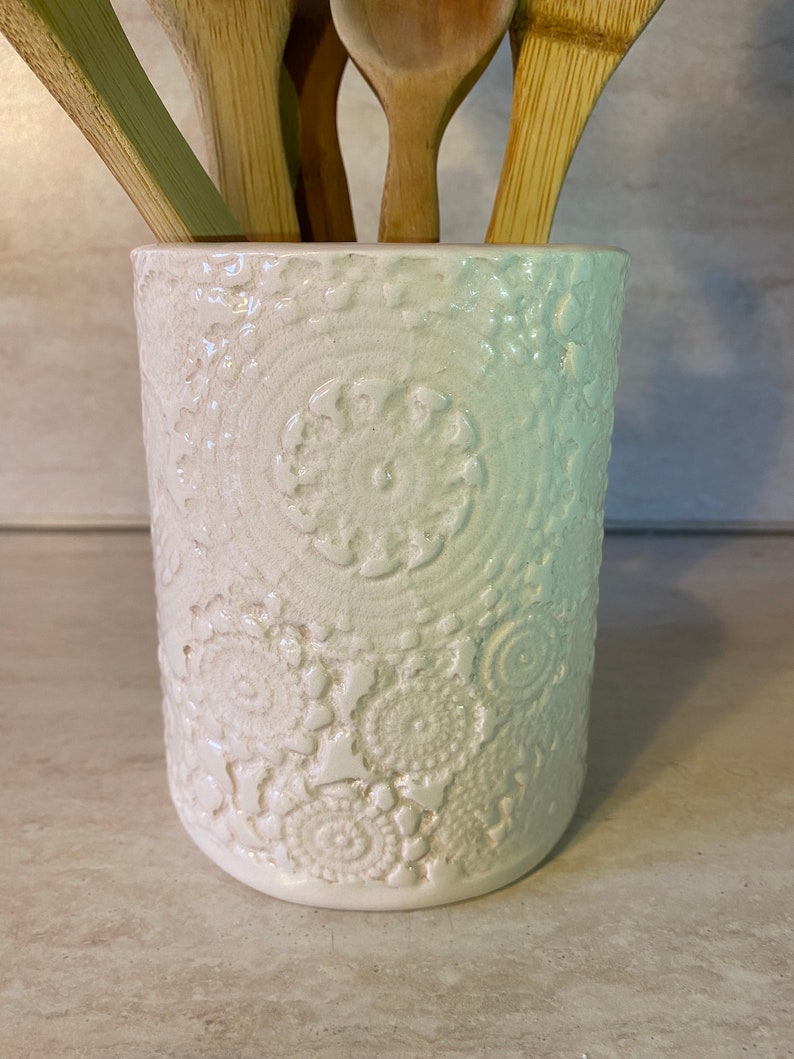 Handmade Ceramic Lace Imprinted Kitchen Utensil Holder Etsy Australia