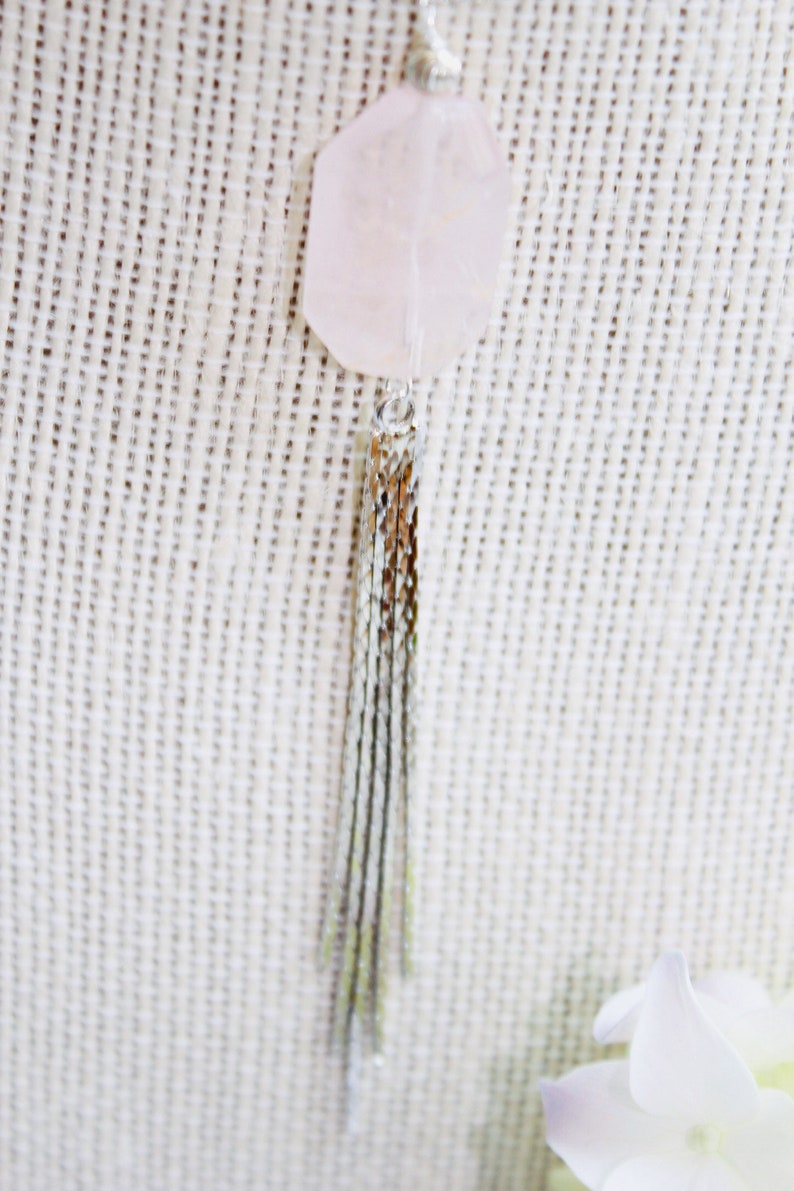 Natural Rose Quartz Necklace With Tassel Rose Quartz Pendant SilverGold Plated Tassel Necklace
