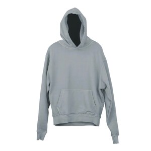 May include: A light blue hooded sweatshirt with a pouch pocket on the front.