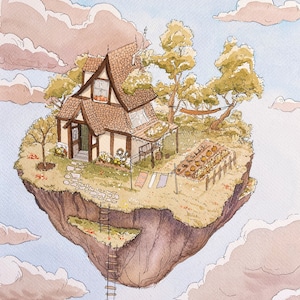 Fine Art Print: Skygarden watercolour Illustration 24 x 29 cm