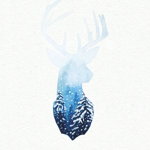 Watercolor Christmas Card Deer Print