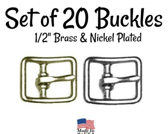 Set of 20 Buckles - 1/2" Inch Brass Plated Buckle fits 1/2" wide strapping. Brass Belt Buckle - Strap Buckle- Nickel Plated Buckle