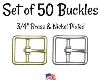 Set of 50 Buckles - 3/4" Inch Brass Plated Buckle fits 3/4" wide strapping. Brass Belt Buckle - Strap Buckle- Nickel Plated Buckle