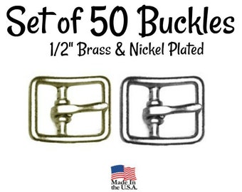Set of 50 Buckles - 1/2" Inch Brass Plated Buckle fits 1/2" wide strapping. Brass Belt Buckle - Strap Buckle- Nickel Plated Buckle