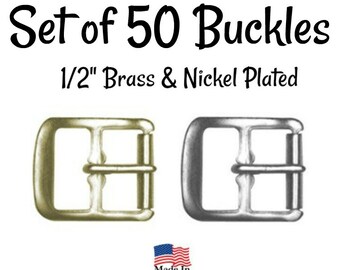 Set of 50 Buckles - 1/2" Inch Brass Plated Buckle fits 1/2" wide strapping. Brass Belt Buckle - Strap Buckle- Nickel Plated Buckle