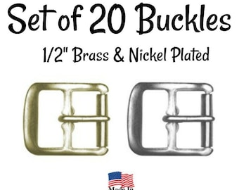 Set of 20 Buckles - 1/2" Inch Brass Plated Buckle fits 1/2" wide strapping. Brass Belt Buckle - Strap Buckle- Nickel Plated Buckle