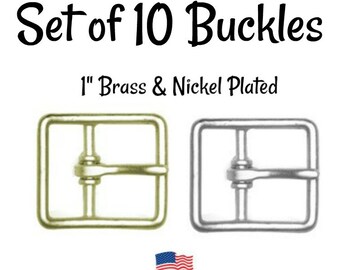 Set of 10 Buckles - 1" Inch Brass Plated Buckle fits 1" wide strapping. Brass Belt Buckle - Strap Buckle- Nickel Plated Buckle- USA Made