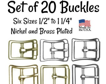 Set of 20 Buckles  1/2" Buckle, 5/8" Buckle, 3/4" Buckle, 7/8" Buckle 1" Buckle 1 1/4"Buckle Nickel Plated  Buckle-Brass Plated