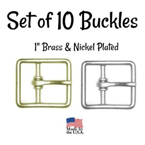 Set of 10 Buckles - 1&quot; Inch Brass Plated Buckle fits 1&quot; wide strapping. Brass Belt Buckle - Strap Buckle- Nickel Plated Buckle- USA Made
