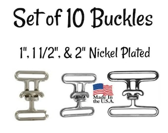 Set of 10 Cinch Buckles - 1", 1 1/2", & 2" Nickel Cinch Belt Buckle - Surcingle Strap Buckle- Nickel Plated Buckle - Made in the USA