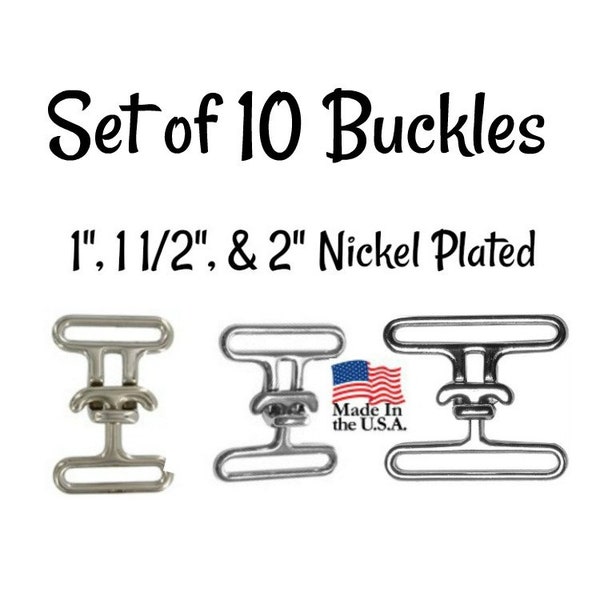 Set of 10 Cinch Buckles - 1", 1 1/2", & 2" Nickel Cinch Belt Buckle - Surcingle Strap Buckle- Nickel Plated Buckle - Made in the USA