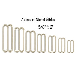 May include: Seven sizes of nickel-plated metal slider buckles, ranging from 5/8 inch to 2 inches in size.