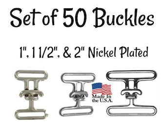 Set of 50 Nickel Plated Cinch Buckles – 1, 1 1/2 & 2 Inch, USA Made