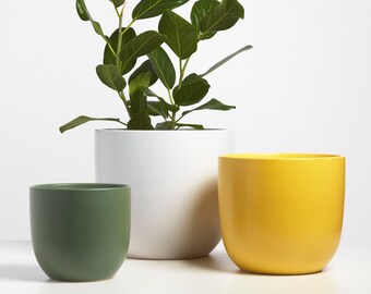 Ceramic Plant Pot (5", 7", 10", 12") (White, Grey, Blue, Green, Pink, Yellow) (Drainage + Stopper)
