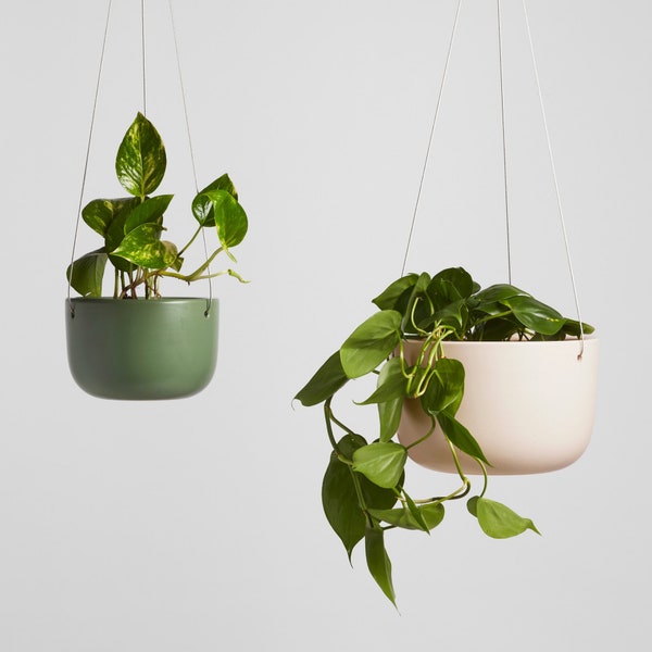 Hanging Planter, Ceramic (6", 8") (White, Grey, Green, Pink) (Includes Hardware)