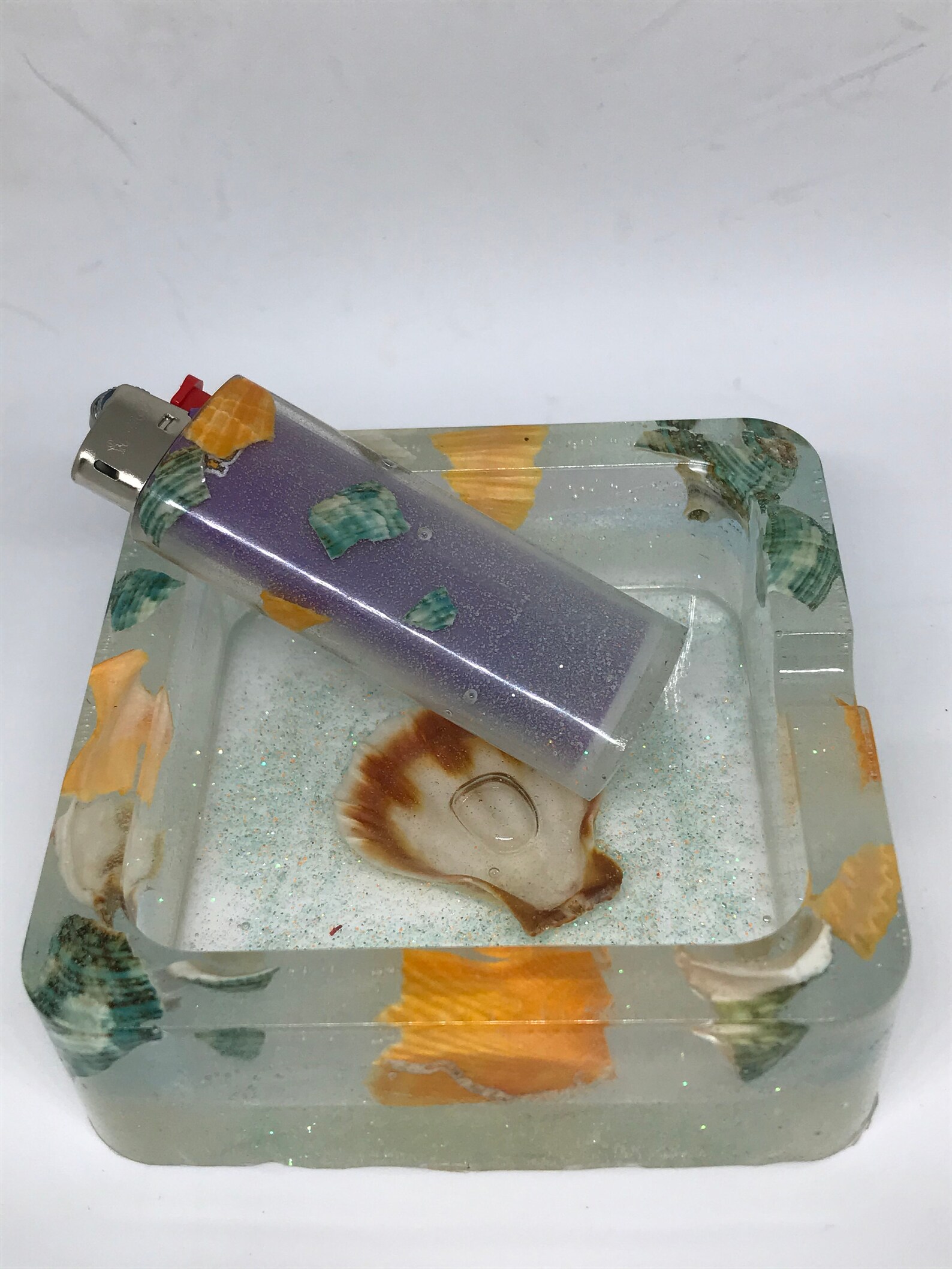 Custom Ashtray and Lighter Holder with real shells Etsy