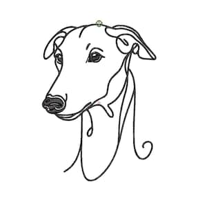 Puede incluir: Un dibujo minimalista de línea negra de la cabeza de un perro sobre un fondo blanco. La obra de arte presenta un diseño elegante y estilizado, con los rasgos del perro definidos por líneas continuas y fluidas. La nariz, el ojo y la oreja del perro son claramente visibles.