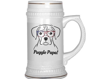 Puggle Papa Beer Stein, Puggle Dad Beer Stein, Puggle Beer Stein, Puggle Stein, Puggle Dad Gift, Puggle Gift, Gift for Puggle Dad