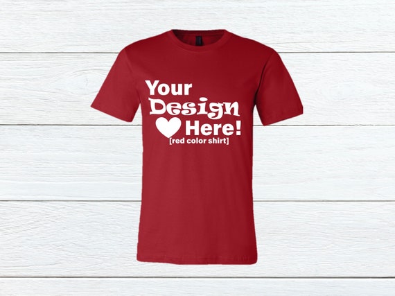Red Bella Canvas 3001 T-Shirt Mockup Wood Background
