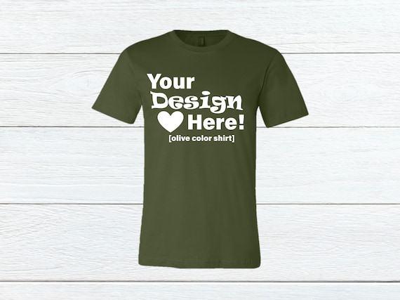 Olive Green Bella Canvas 3001 T-Shirt Mockup Wood